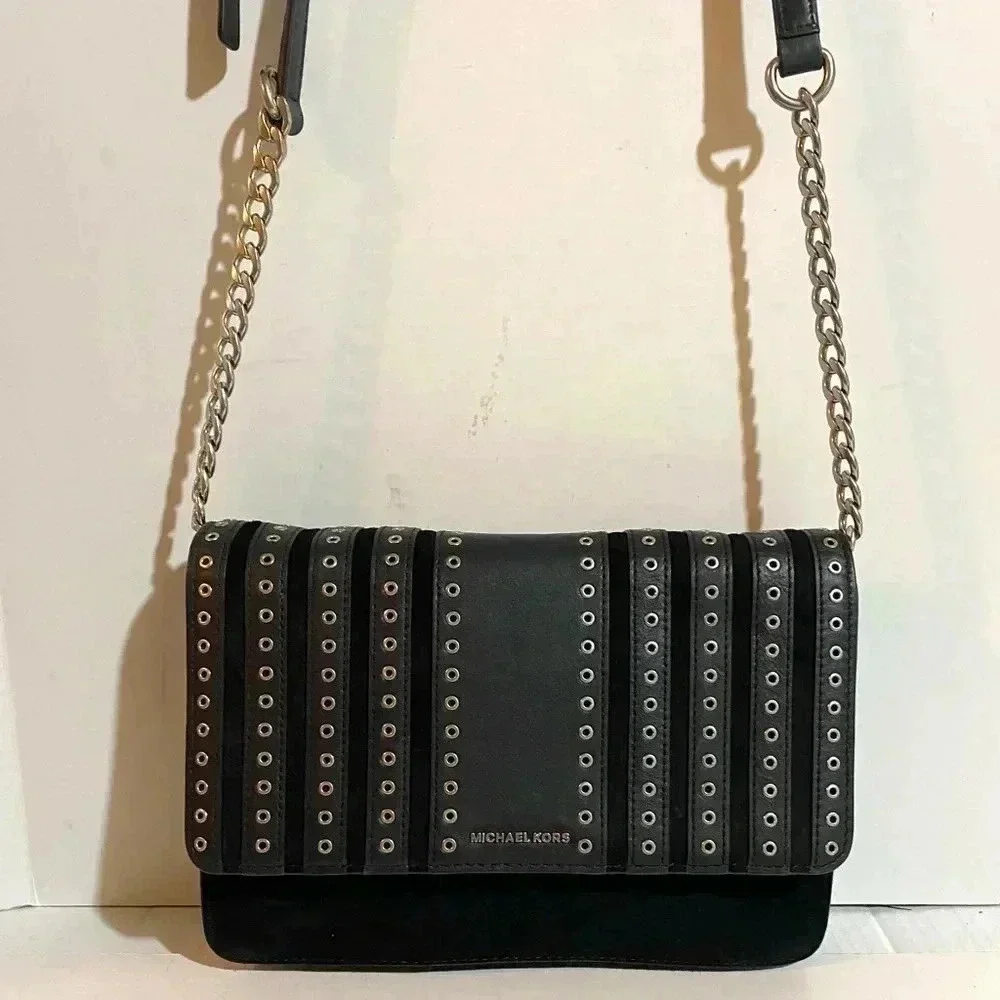 Michael kors Black leather suede crossbody handbag